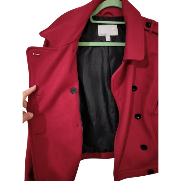3242) Old Navy Red Double Breast Wool Blend Long Sleeve Jacket Coat Medium - Picture 5 of 8
